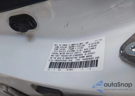 2017 Honda Accord Touring V6 from USA, damaged, VIN 1HGCR3F93HA017649